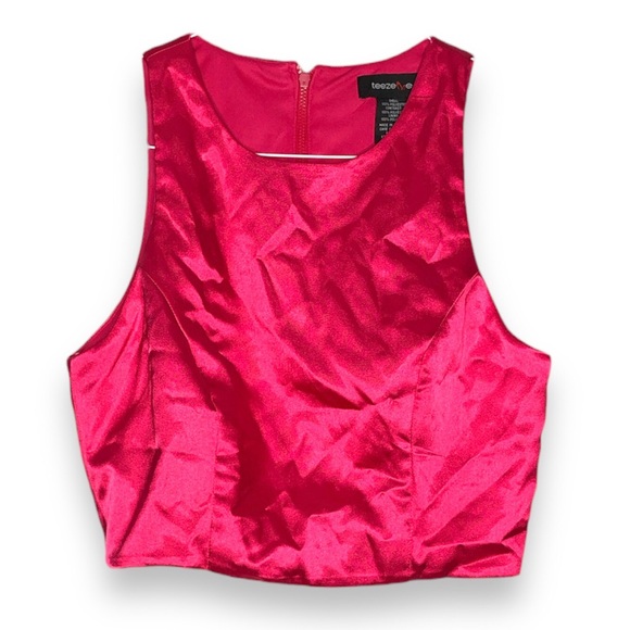 Teeze Me 2 piece Dress Hot pink Top high-low Floral A-line Skirt Set Prom Party - Picture 3 of 10